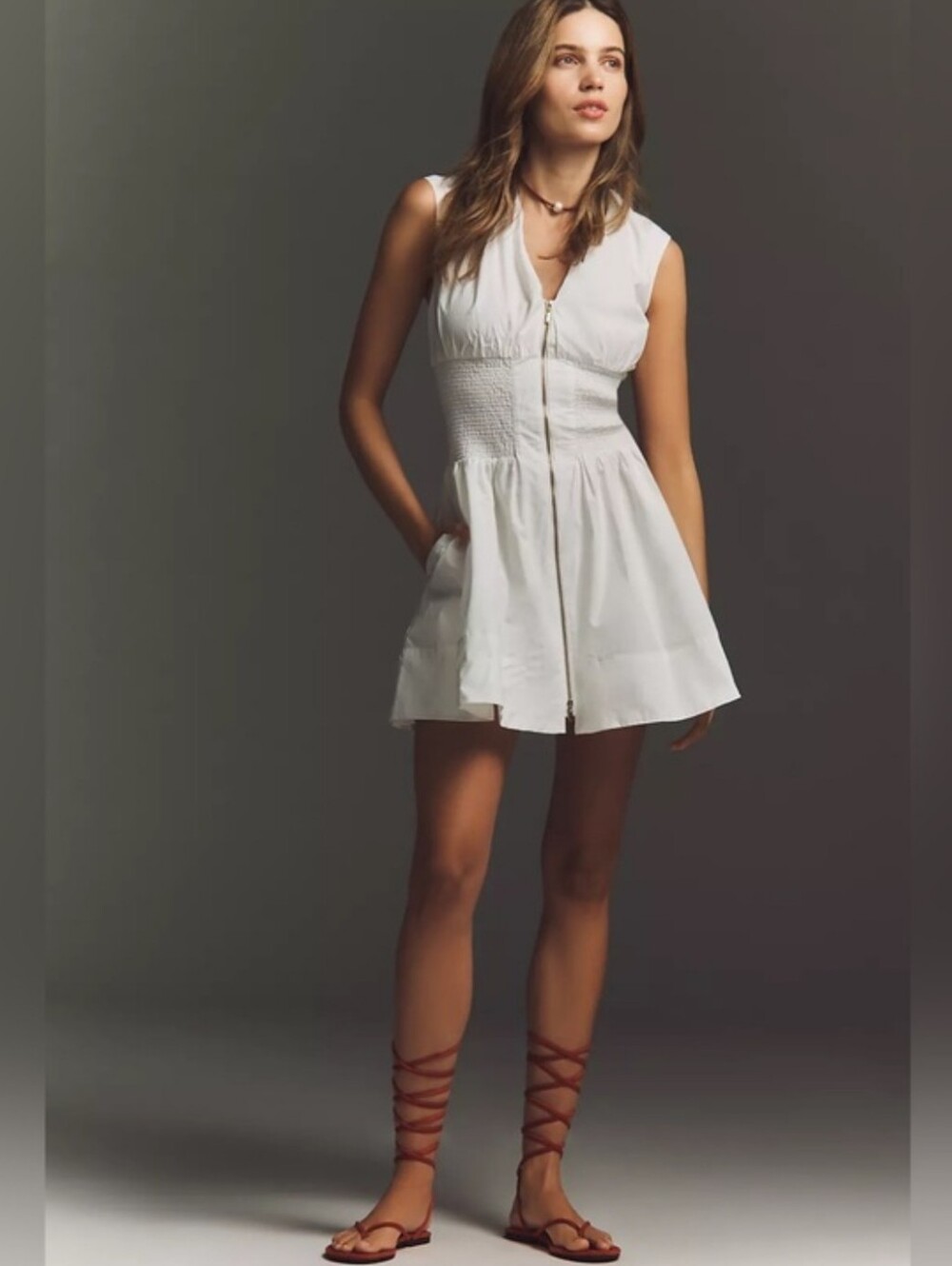 ANTHROPOLOGIE Tommie Linen White Cap Sleeve Smocked Mini Shirt Dress Size XL